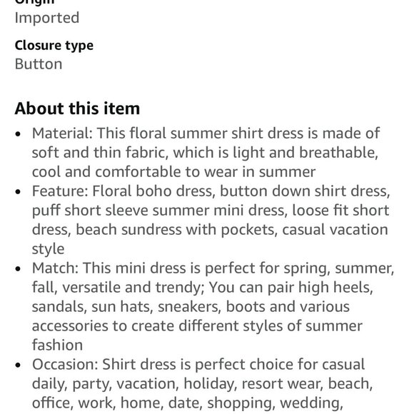 Amazon Wenrine Women's Button-Down Shirt Dress with Puff Sleeves Size M SO CUTE! - Picture 5 of 5